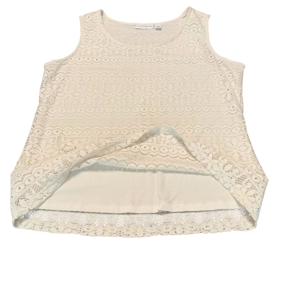 Susan Graver Lace Tank Top Womens Medium Cream Floral Sleeveless Boho Romantic - Picture 5 of 10